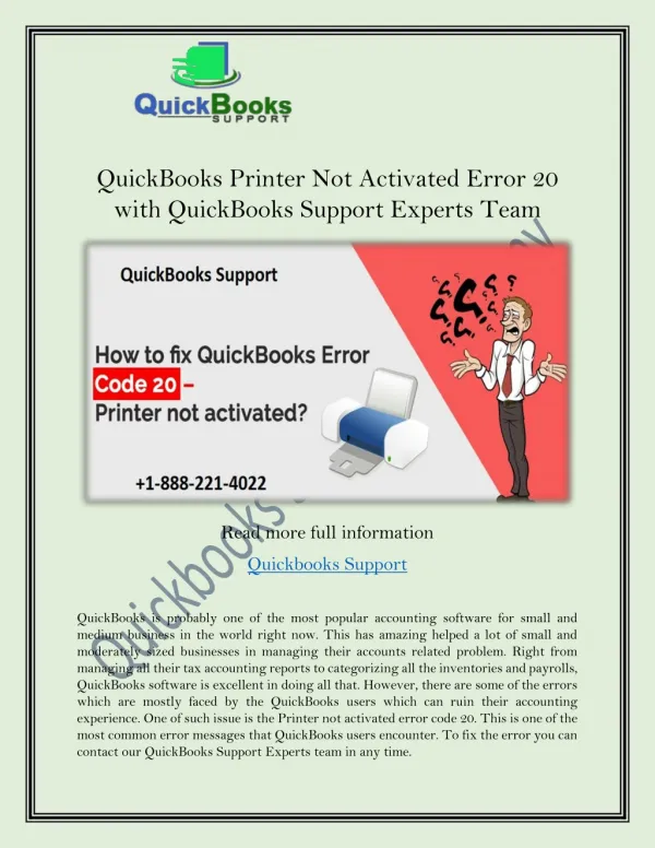 QuickBooks Printer Not Activated Error 20 with QuickBooks Support Experts Team