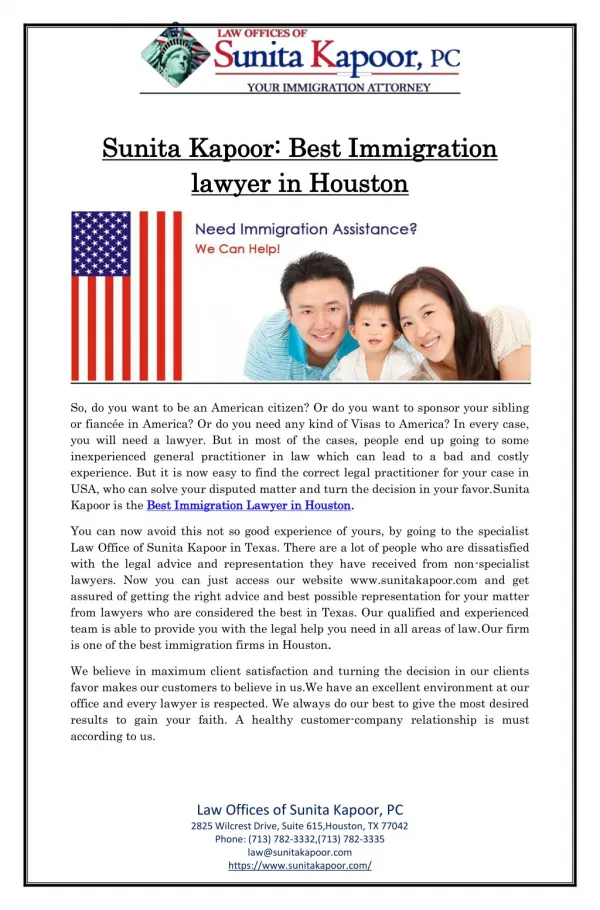 Sunita Kapoor: Best Immigration lawyer in Houston