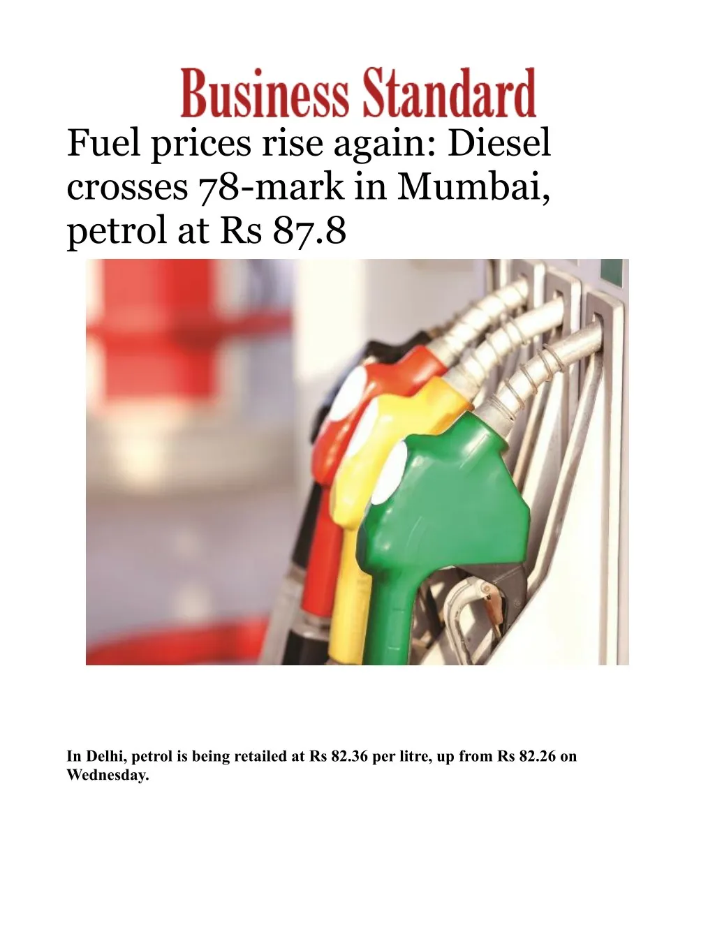 fuel prices rise again diesel crosses 78 mark