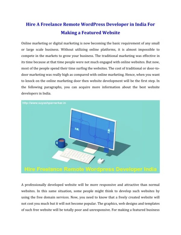 Hire A Freelance Remote WordPress Developer in India For Making a Featured Website