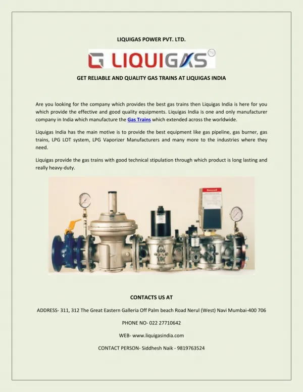GET RELIABLE AND QUALITY GAS TRAINS AT LIQUIGAS INDIA