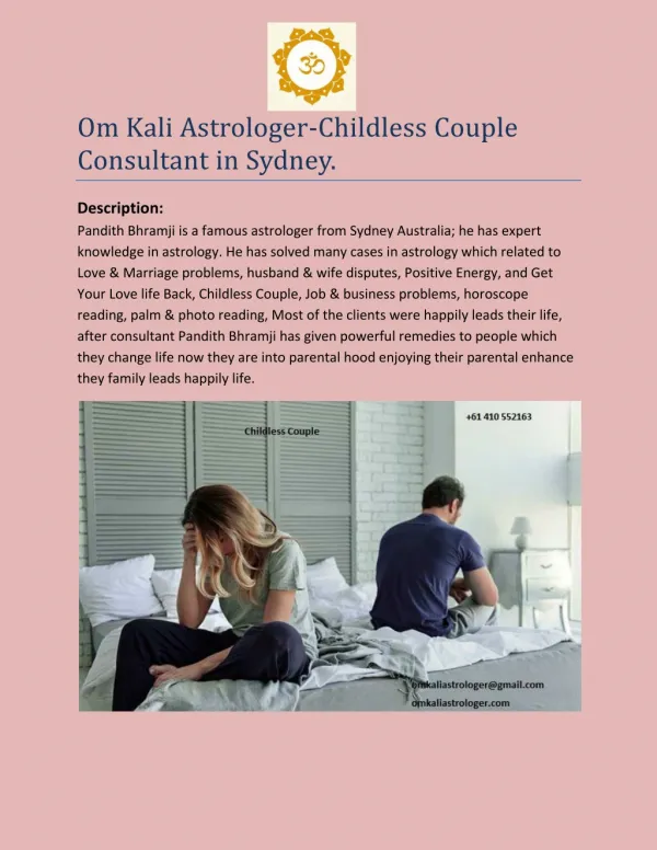 Om Kali Astrologer-Childless Couple Consultant in Sydney.