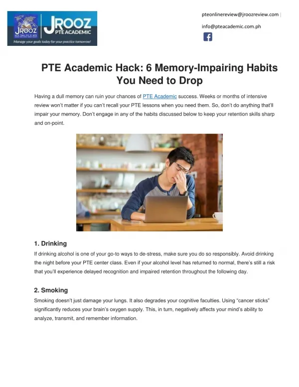 PTE Academic Hack: 6 Memory-Impairing Habits You Need to Drop