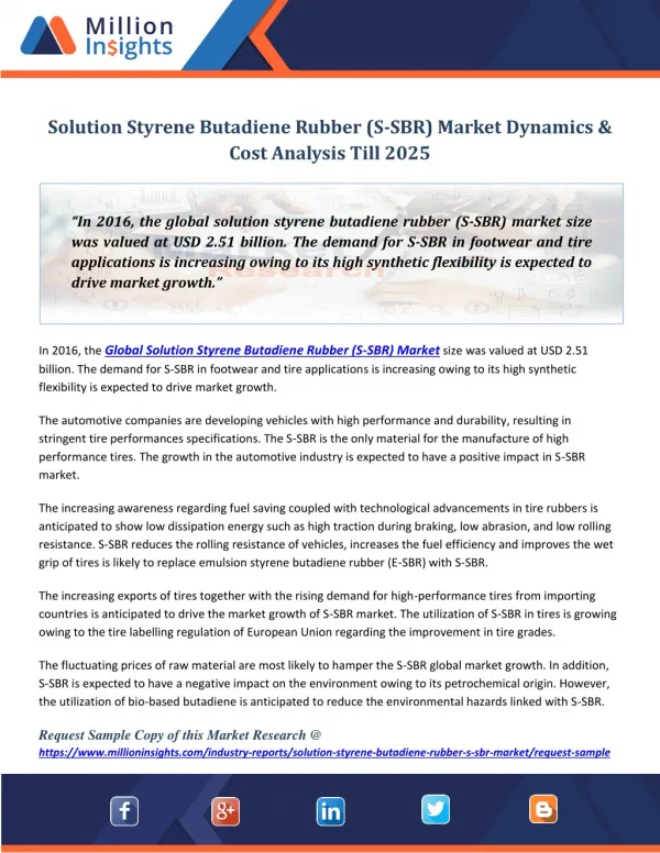 Solution Styrene Butadiene Rubber (S-SBR) Market Dynamics & Cost Analysis Till 2025
