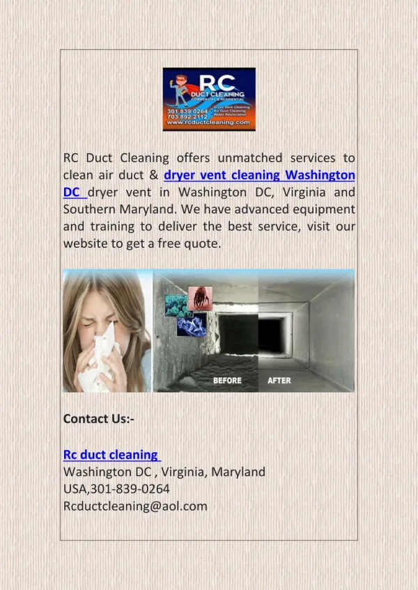 Dryer Vent Cleaning in Virginia, Maryland and Washington DC