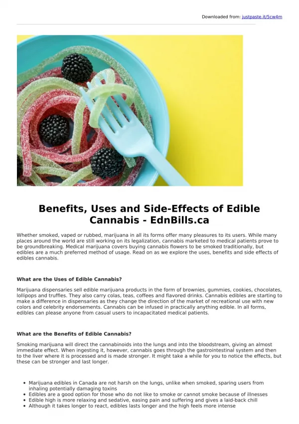 Benefits, Uses and Side-Effects of Edible Cannabis - EdnBills.ca