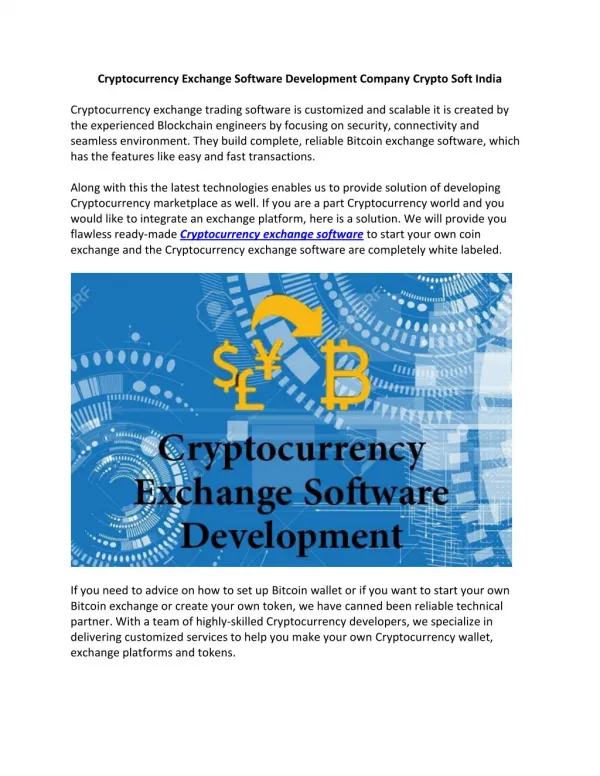 Cryptocurrency Exchange Software Development Company Crypto Soft India