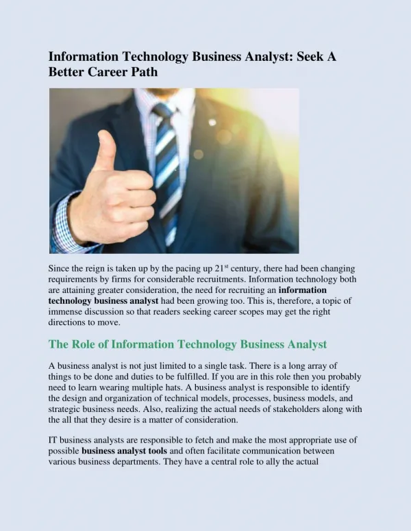 Information Technology Business Analyst: Seek A Better Career Path