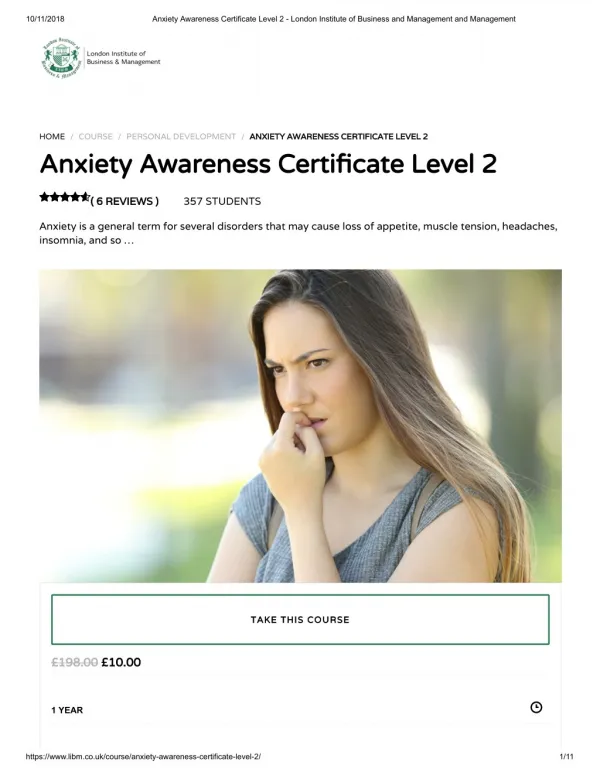 Anxiety Awareness Certificate Level 2 - LIBM