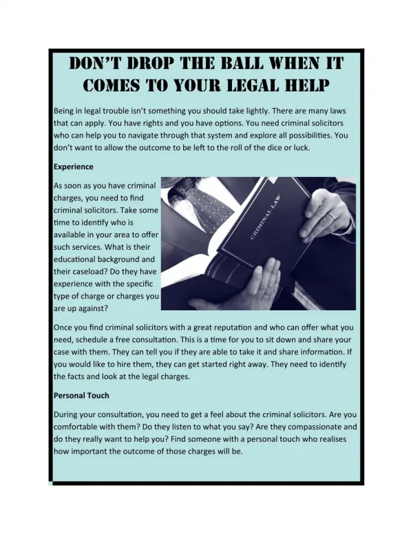Don’t Drop the Ball when it Comes to your Legal Help