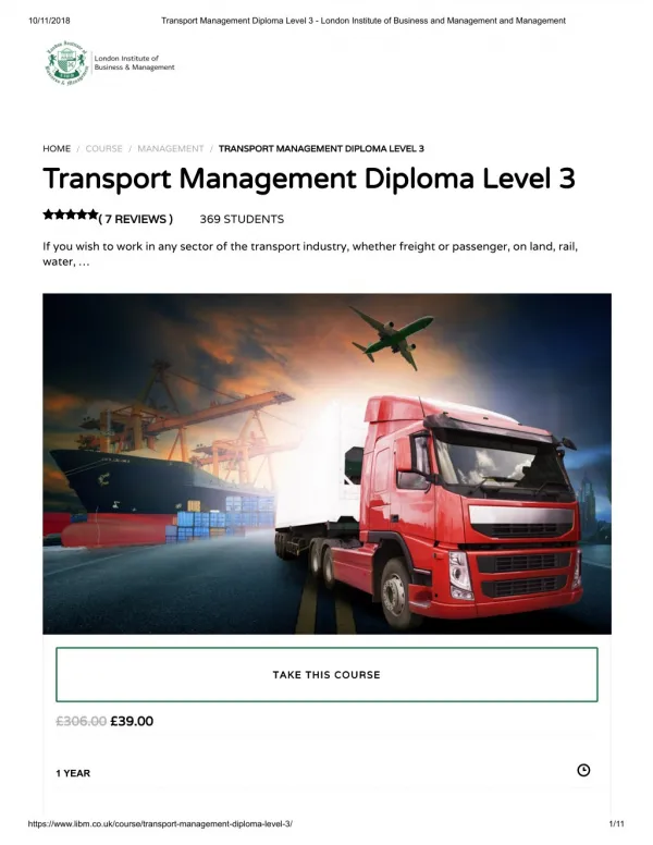 Transport Management Diploma Level 3 - LIBM