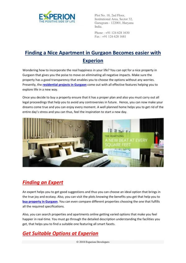Finding a Nice Apartment in Gurgaon Becomes easier with Experion