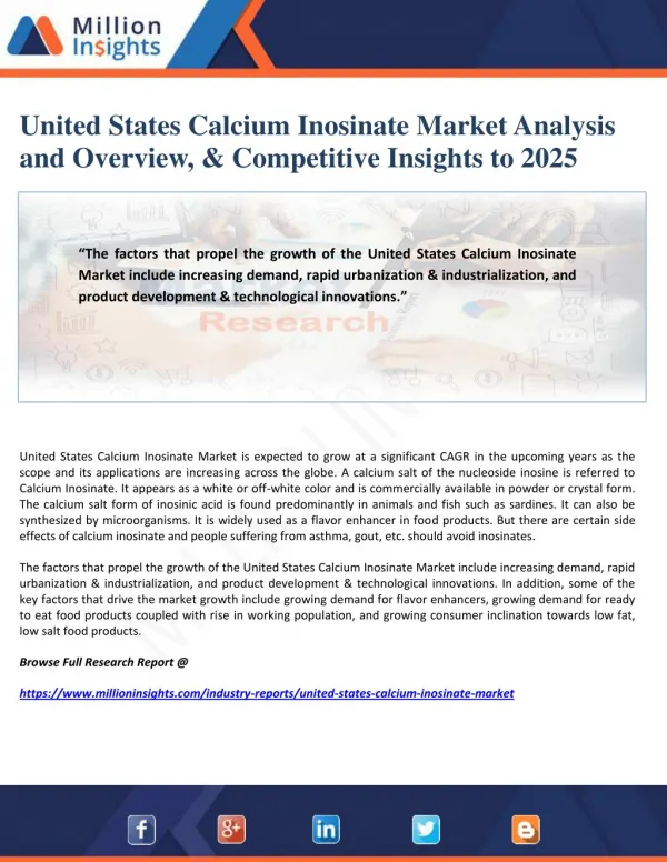 United States Calcium Inosinate Market Analysis and Overview, & Competitive Insights to 2025