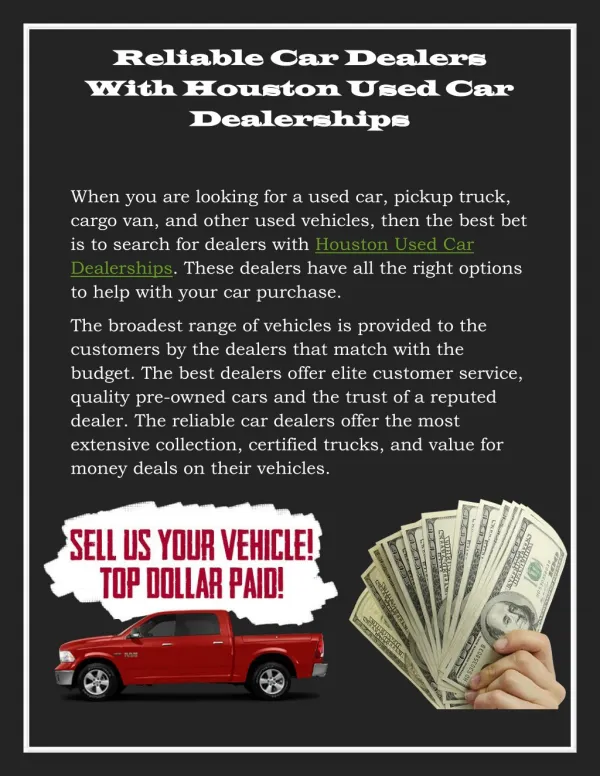 Reliable Car Dealers With Houston Used Car Dealerships