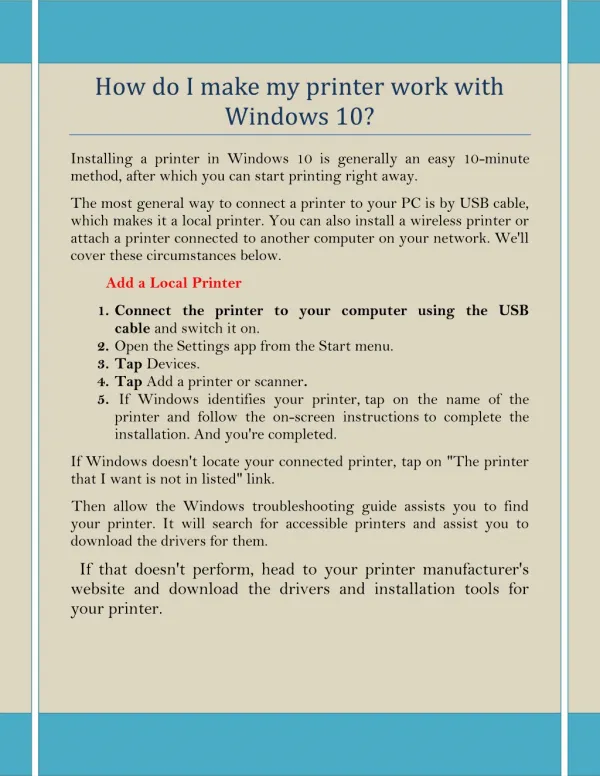I make my printer work with Windows 10