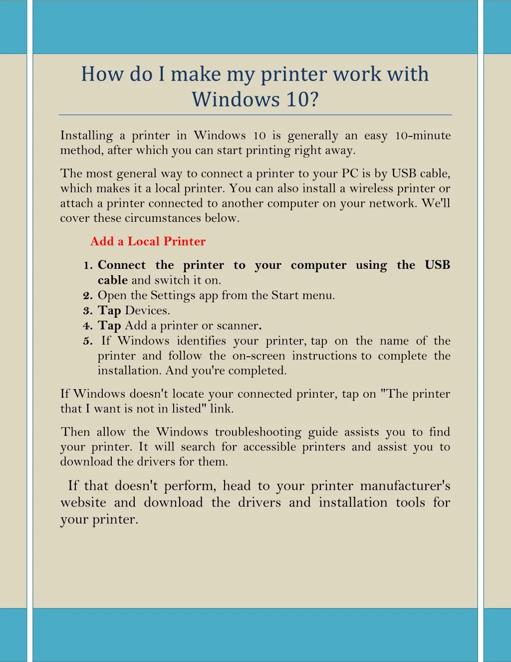 how do i make my printer work with windows 10