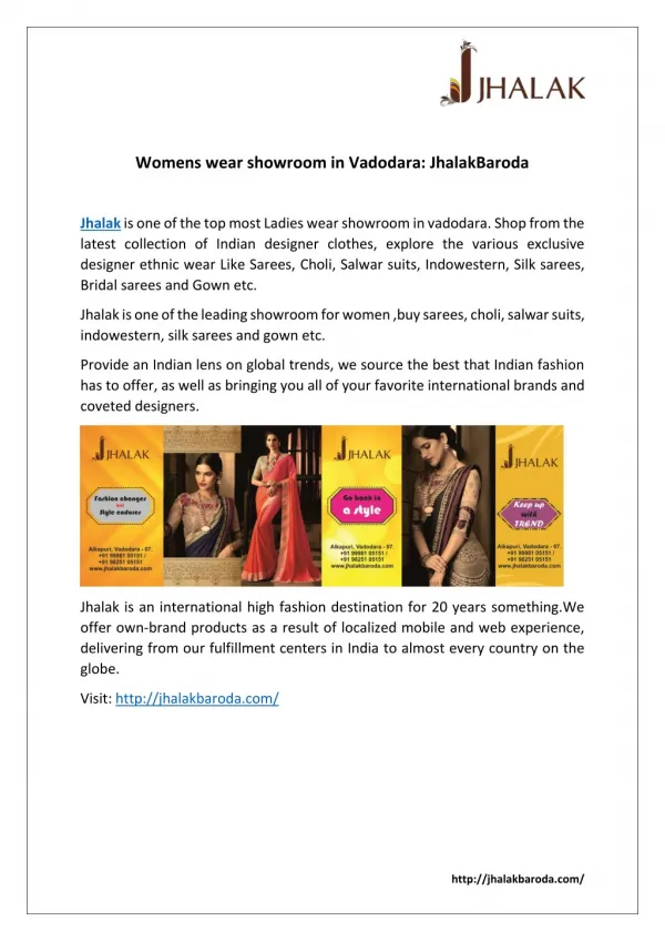Jhalak Baroda : womens wear showroom in vadodara