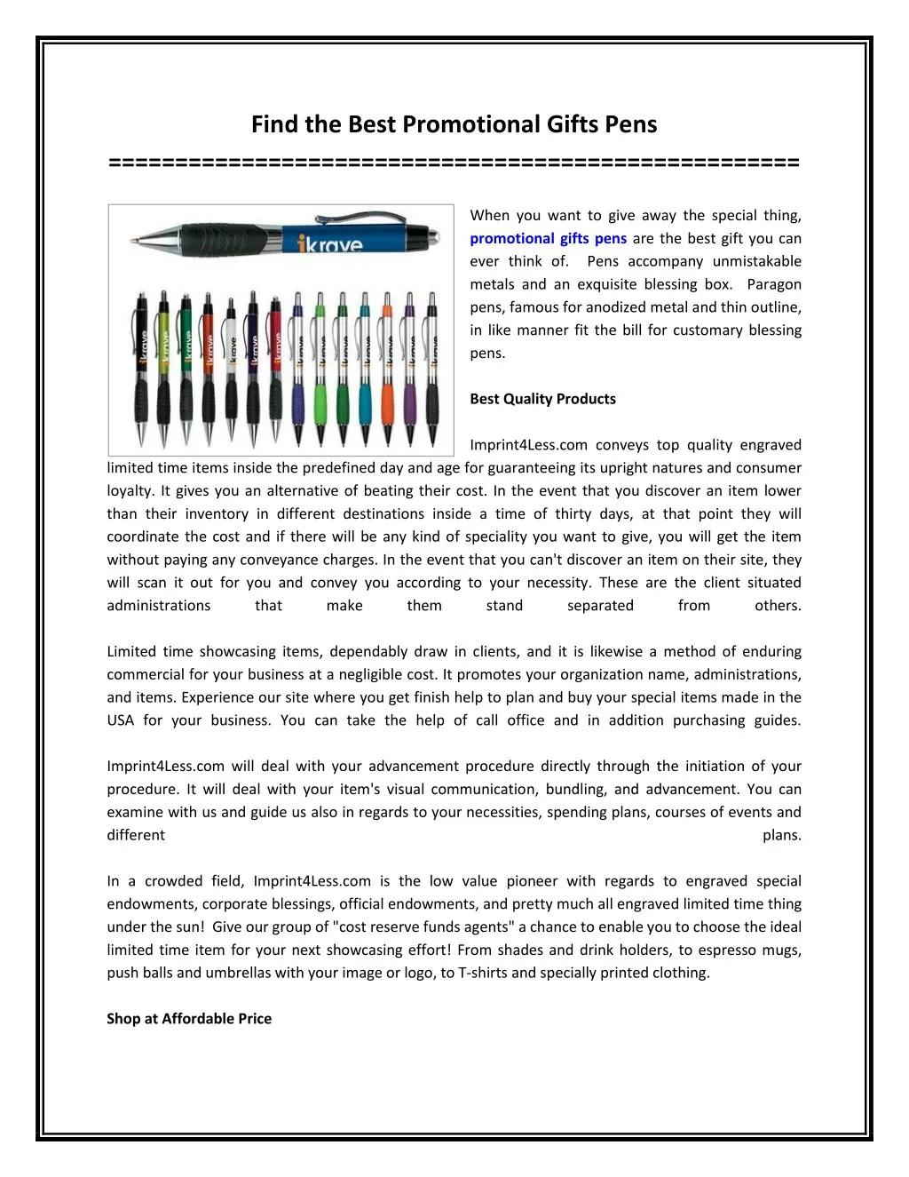 find the best promotional gifts pens