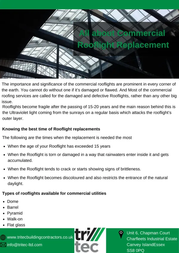 All about Commercial Rooflight Replacement - Tritec Building Contractors