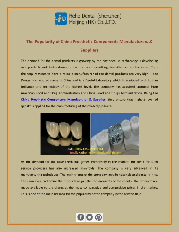 The Popularity of China Prosthetic Components Manufacturers & Suppliers