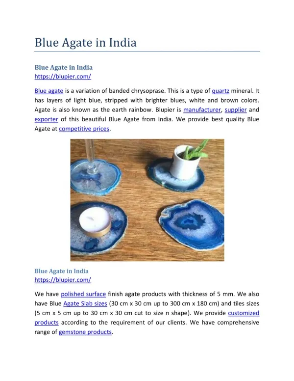 Blue Agate in India