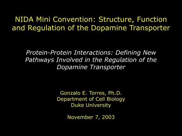 NIDA Mini Convention: Structure, Function and Regulation of the Dopamine Transporter