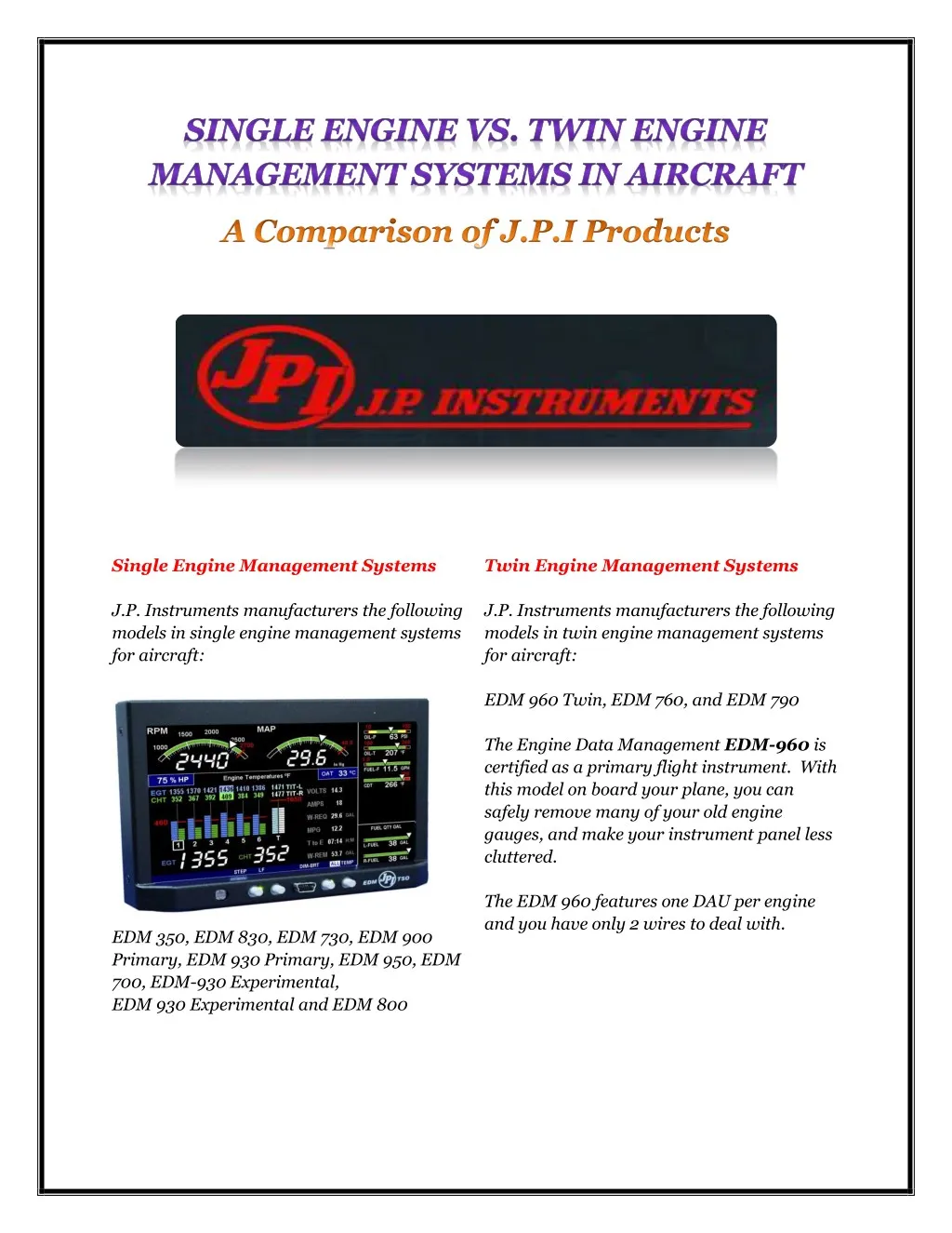 single engine management systems j p instruments