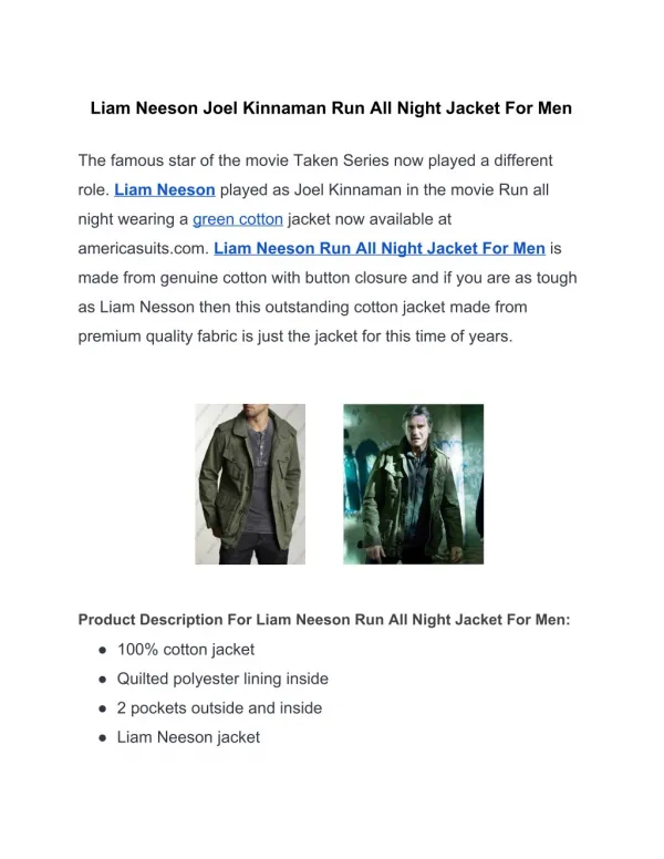 Liam Neeson Run All Night Jacket