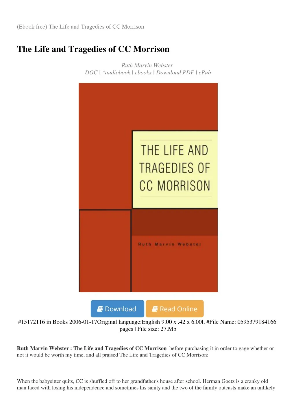 ebook free the life and tragedies of cc morrison