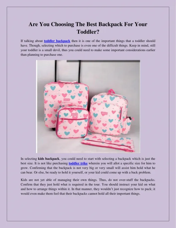 Are You Choosing The Best Backpack For Your Toddler