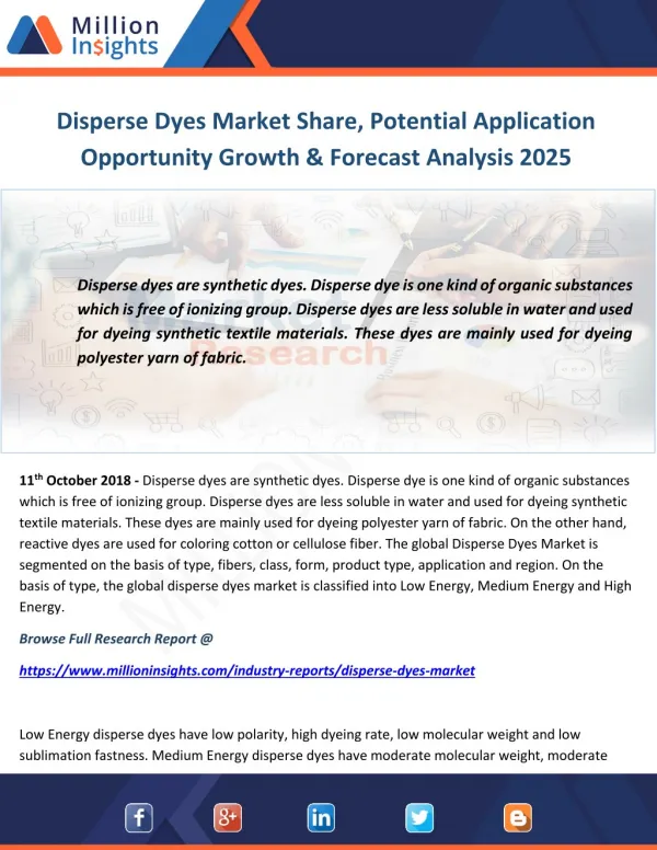 Disperse Dyes Market Share, Potential Application Opportunity Growth & Forecast Analysis 2025