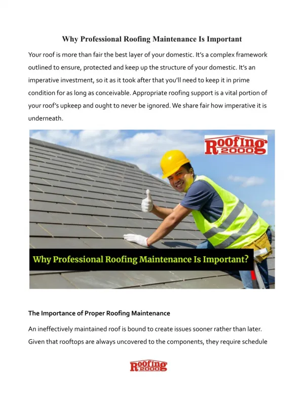 Importance of Professional Roofing Services | Roofing2000