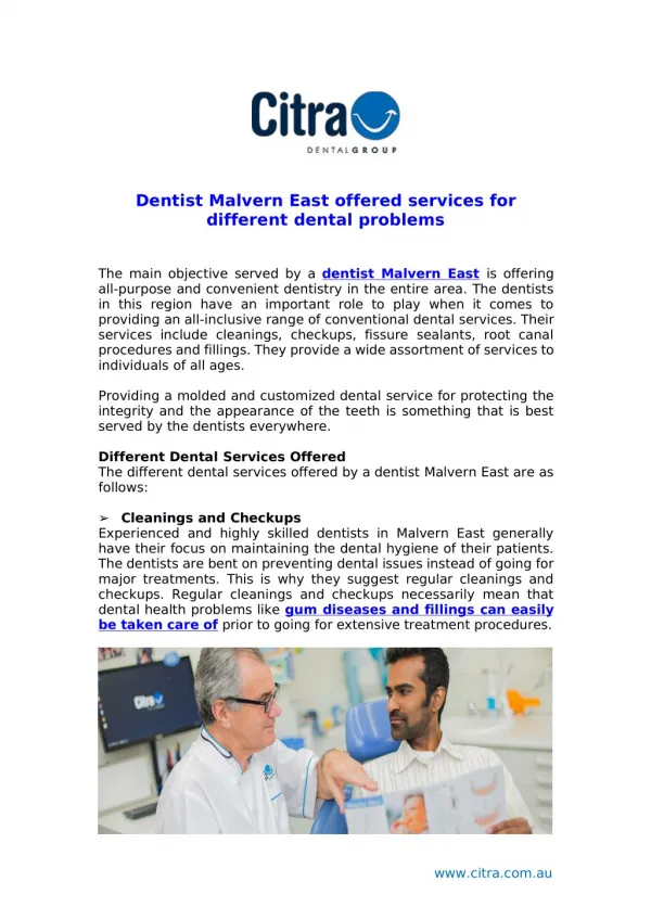 Dentist Malvern East offered services for different dental problems