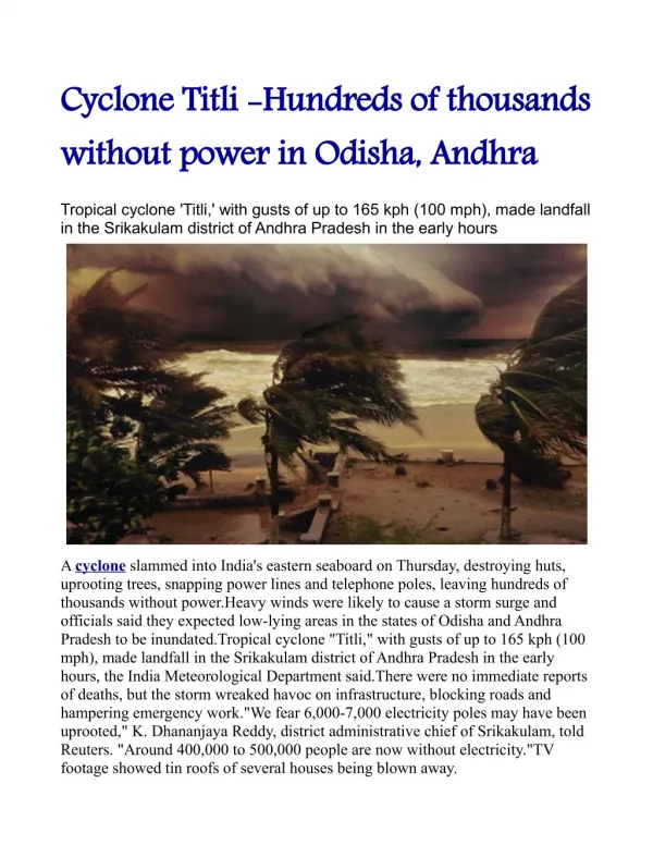 Cyclone Titli: Hundreds of thousands without power in Odisha, Andhra