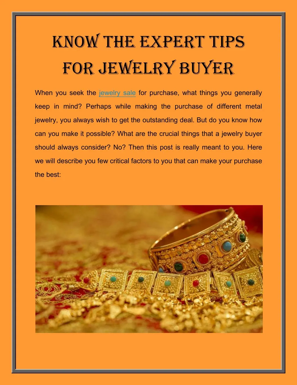know the expert tips for jewelry buyer