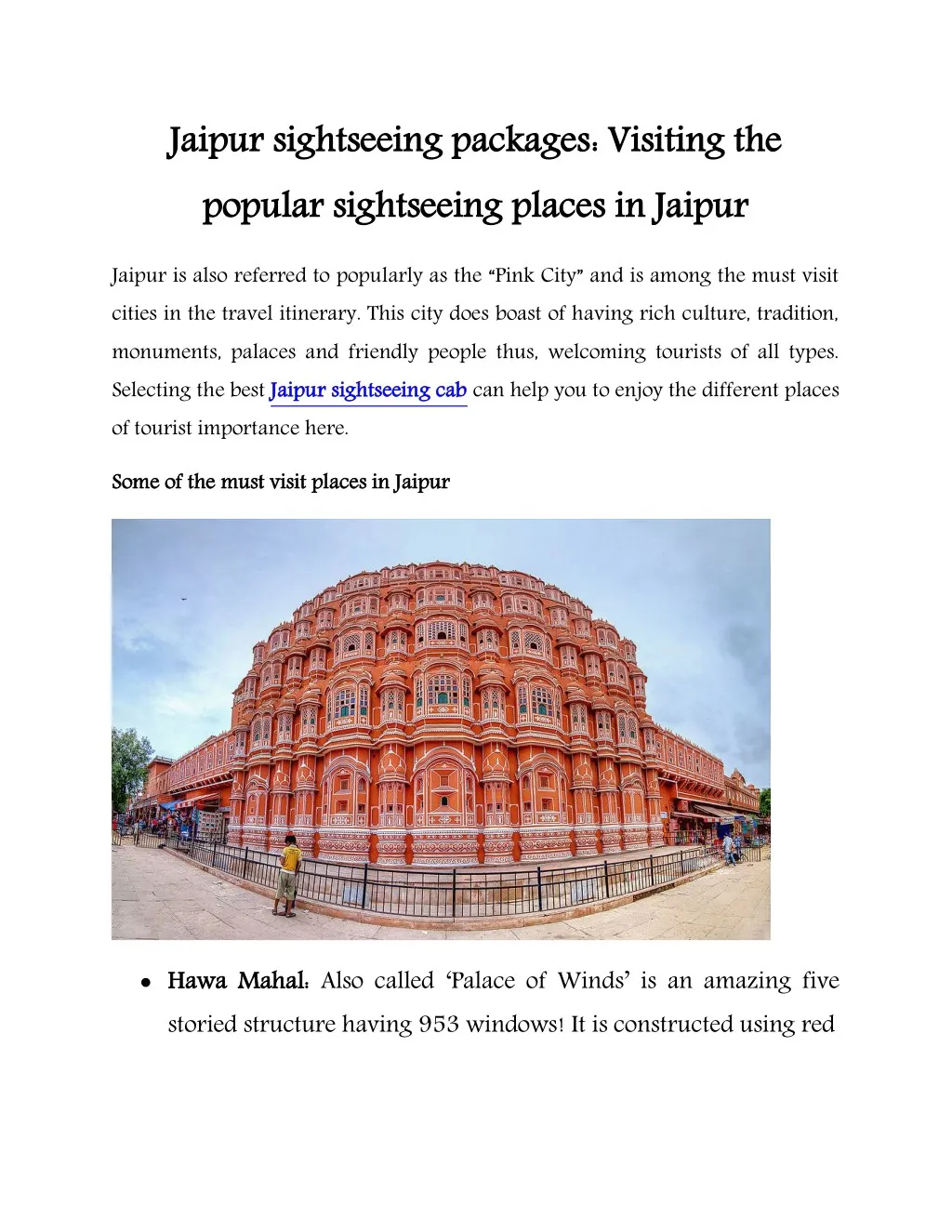 jaipur sightseeing packages popular sightseeing