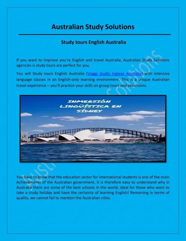 Viaggi studio Inglese Australia