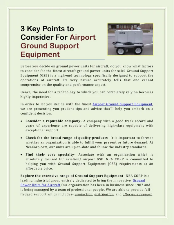 Some Points to Consider For Airport Ground Support Equipment