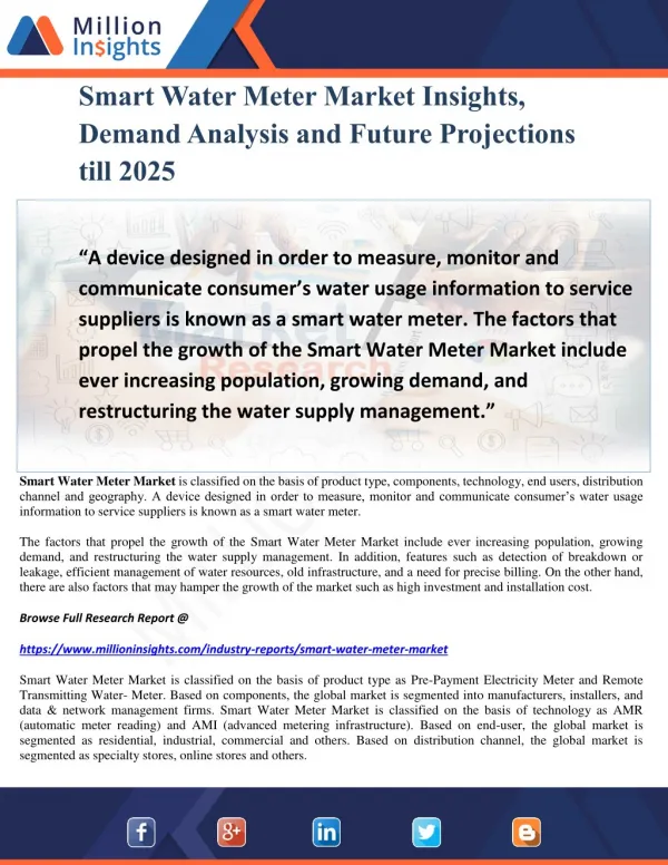 Smart Water Meter Market Insights, Demand Analysis and Future Projections till 2025