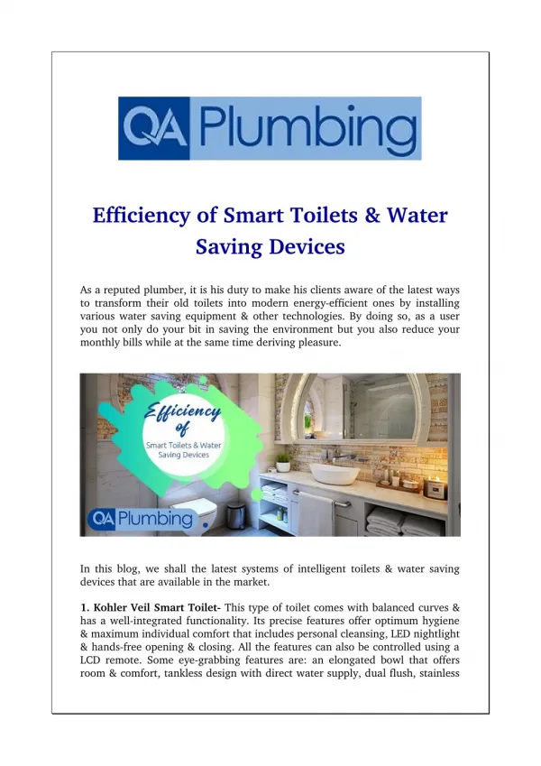 Efficiency of Smart Toilets & Water Saving Devices