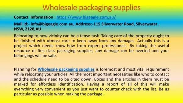 Wholesale packaging supplies