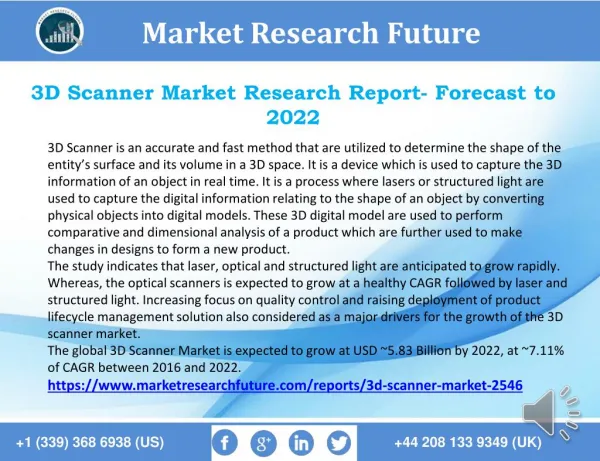3D Scanner Market 2022 by Scope, Size, Opportunities and Growth Rate analysis