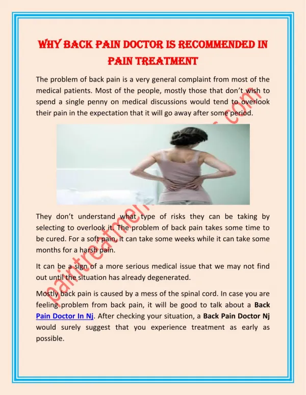 Why Back Pain Doctor is Recommended In Pain Treatment