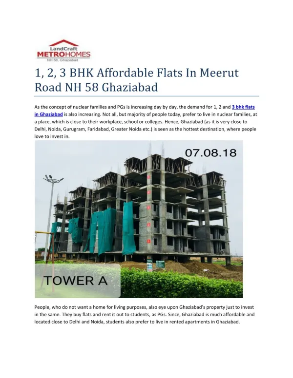 1, 2, 3 Bhk Affordable Flats In Meerut Road NH 58 Ghaziabad