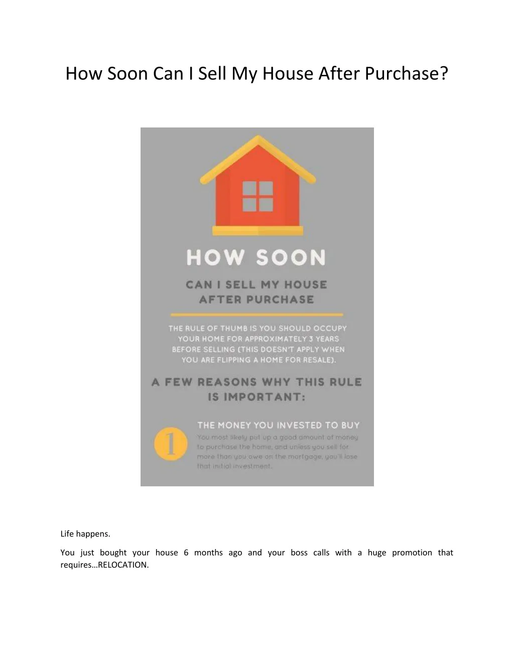how soon can i sell my house after purchase