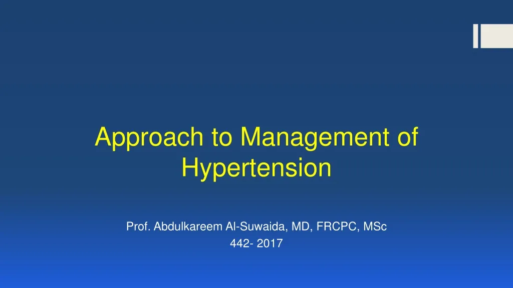 approach to management of hypertension