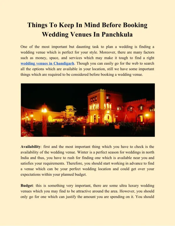 Things To Keep In Mind Before Booking Wedding Venues In Panchkula