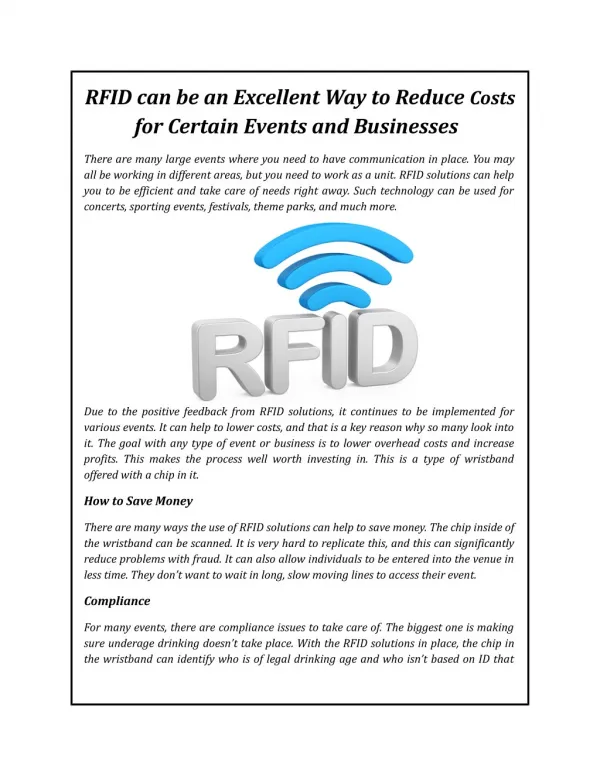 RFID can be an Excellent Way to Reduce Costs for Certain Events and Businesses