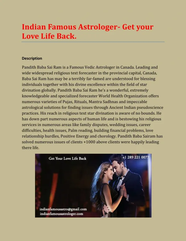 Indian Famous Astrologer- Get your Love Life Back.