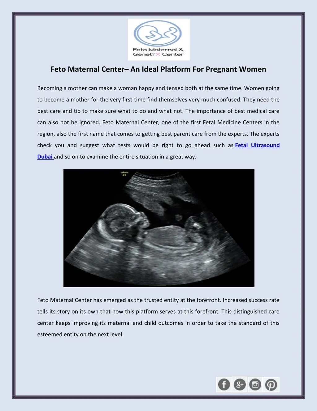 feto maternal center an ideal platform
